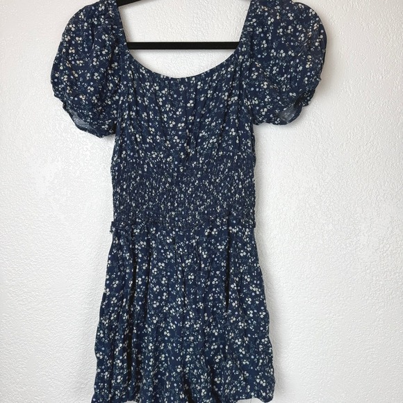 Altar'd State Cottagecore Navy Floral Puff Sleeve Smocked Dress - Picture 4 of 4